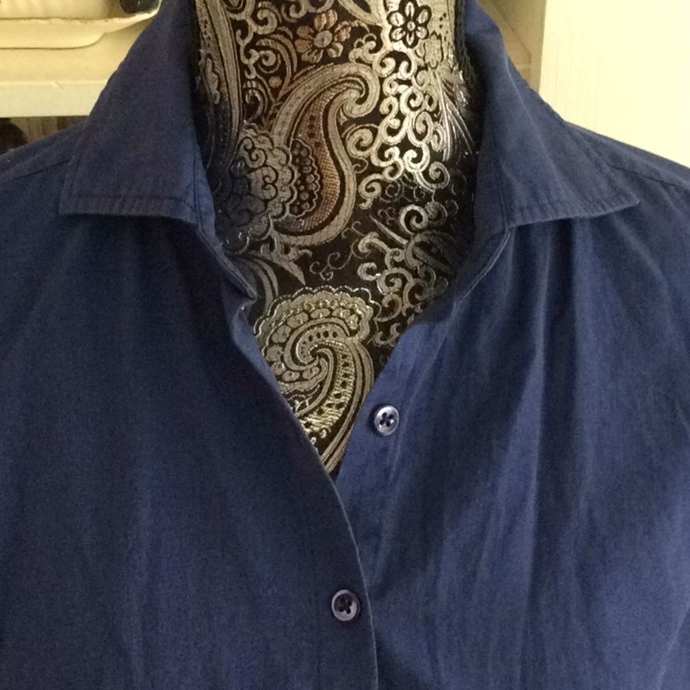 FaconnableNavy 🛳️cottonShirt 👕 3/4 sleeve DeepMediterraneanBlue. Chic Polished - Picture 4 of 17
